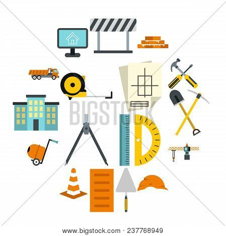 Flat Construction Icons Set. Universal Construction Icons To Use For Web And Mobile Ui, Set Of Basic