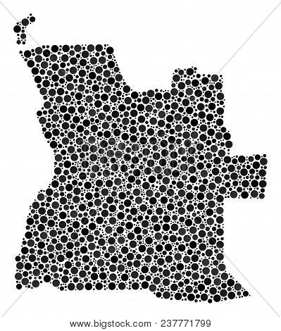 Angola Map Collage Of Small Circles In Different Sizes. Randomized Round Dots Are Combined Into Ango