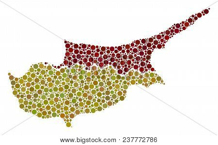 Cyprus Countries Map Collage Of Circle Elements In Different Sizes. Randomized Round Blots Are Combi