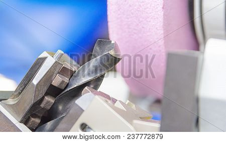 Drill Sharpening Machine By Grindstone In The Industrial Factory