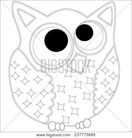Coloring Book For Adult And Older Children. Coloring Page With Cute Owl And Floral Frame. Outline Dr