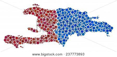 Haiti And Dominican Republic Map Mosaic Of Circle Elements In Variable Sizes. Scattered Filled Circl