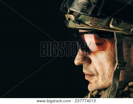 Macro View Of Military Man In Glasses