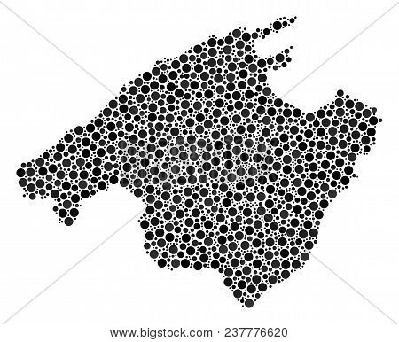 Spain Mallorca Island Map Mosaic Of Filled Circles In Different Sizes. Randomized Small Spheres Are 
