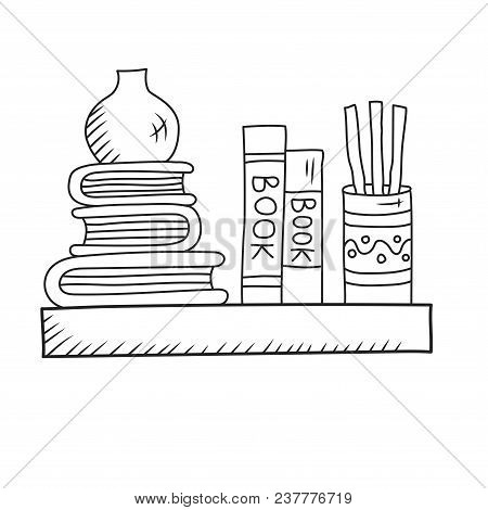 Doodle Book Shelf With Bottle Vase Vector Interior Decordecoration Element