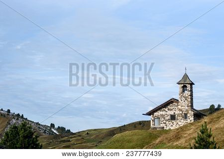 Idyllic Landscape, A Church In The Dolomites Alp