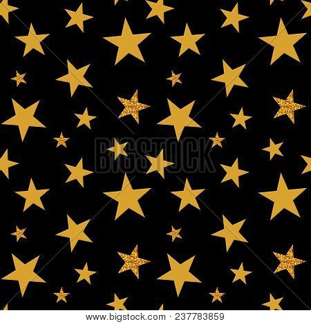 Gold Stars. Confetti Celebration, Falling Golden Abstract Decoration For Party, Birthday Celebrate, 