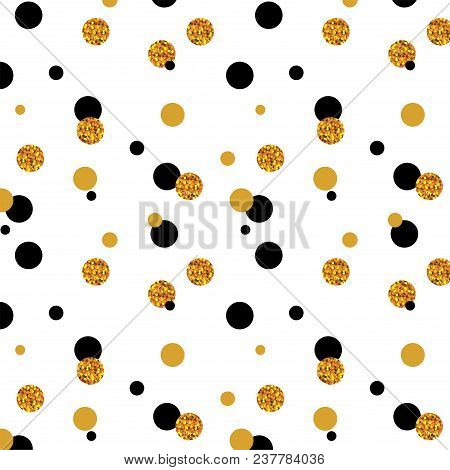 Abstract Polka Dot Pattern With Gold Glitter Effect. Confetti Celebration, Falling Golden Abstract D