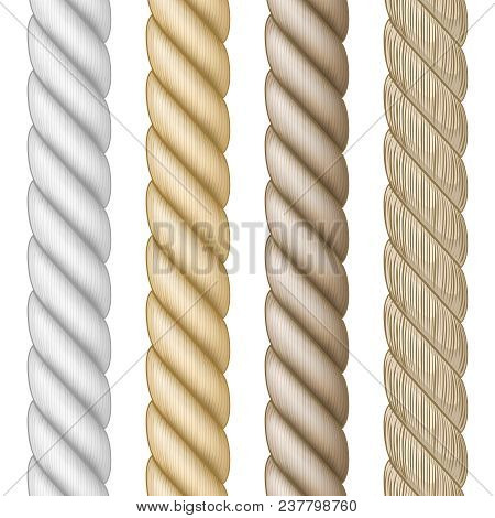 Set Of Different Realistic Rope Isolated On White Background. Vector Illustration