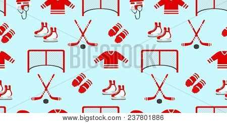 Ice Hockey Seamless Pattern. Vector Background. Winter Sports Template Texture. For Activity Designs