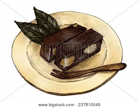 Hand drawn mizu yokan Japanese traditaional dessert