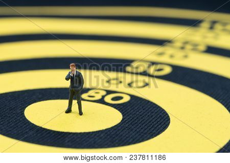 Business Goal, Target And Achievement Or Leadership Concept, Miniature People Small Brave Confident 