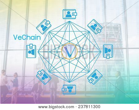 Concept Of Vechain Coin, A Cryptocurrency Blockchain Platform , Digital Money