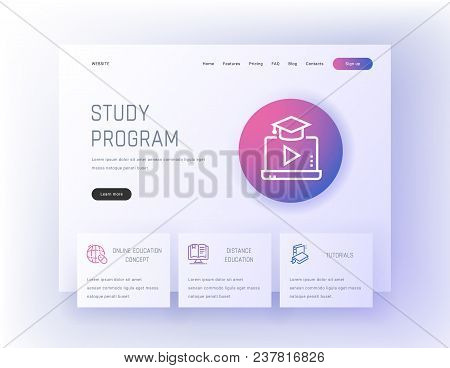 Study Program, Online Education Concept, Distance Education, Tutorials Landing Page Template. Templa