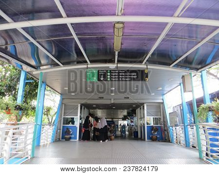 Jakarta, Indonesia - March 24, 2017: Entrance Gate Of Transjakarta Bus Shelter In Ragunan.