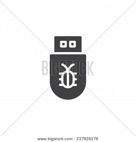 Infected Usb Flash Drive Vector Icon. Filled Flat Sign For Mobile Concept And Web Design. Usb Virus 