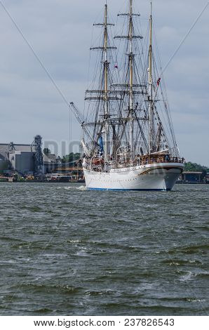 Sailing Vessel - Norwegian Barque Enters The Port
