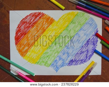 Photo Of The Rainbow Heart. Symbols Of Lgbt People.