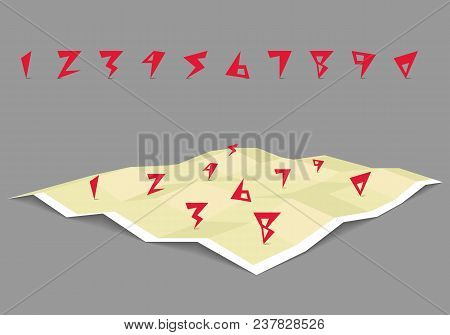 Template Set Numbers And Gps Navigation Map. Vector Illustration.