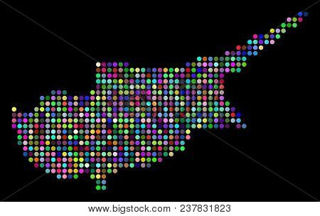 Bright Dotted Cyprus Island Map. Vector Geographic Map In Bright Colors On A Dark Background. Colore