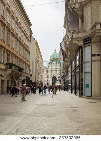 Vienna, Austria - 15 April 2018: Beautiful Streets Of The City With A Stone Pavement