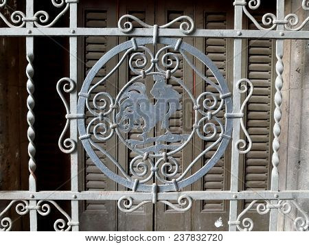 Detail Of Wrought Iron Railing Copped District Located In Rome, Italy