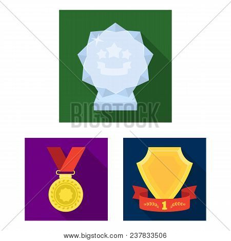 Awards And Trophies Flat Icons In Set Collection For Design.reward And Achievement Vector Symbol Sto
