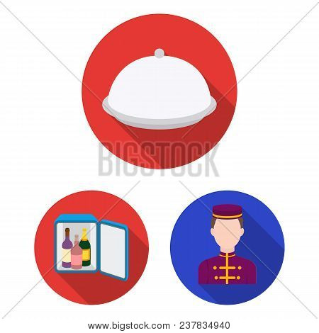 Hotel And Equipment Flat Icons In Set Collection For Design. Hotel And Comfort Vector Symbol Stock  