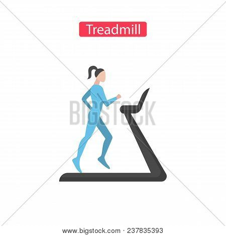 Treadmill Fitness Flat Icons. Girl Is Running On Treadmill. Fitness Equipment Symbol For Infographic