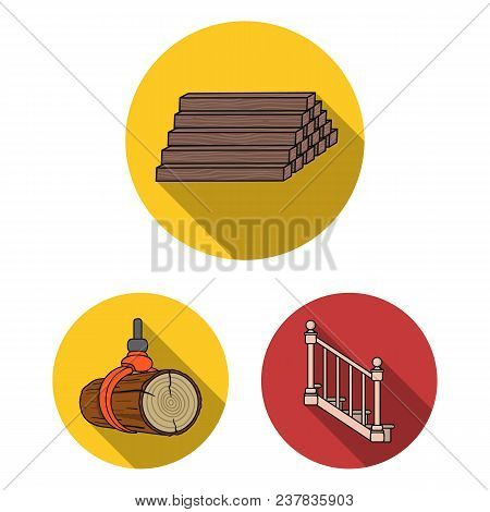 Sawmill And Timber Flat Icons In Set Collection For Design. Hardware And Tools Vector Symbol Stock  