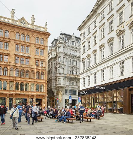 Vienna, Austria - 15 April 2018: Beautiful Streets Of The City With A Stone Pavement.