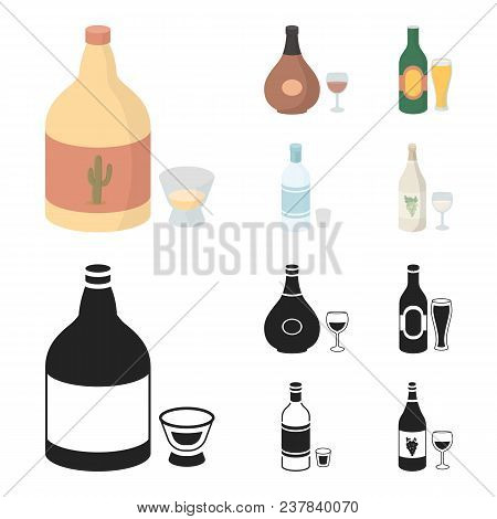 Tequila, Cognac, Beer, Vodka.alcohol Set Collection Icons In Cartoon, Black Style Vector Symbol Stoc