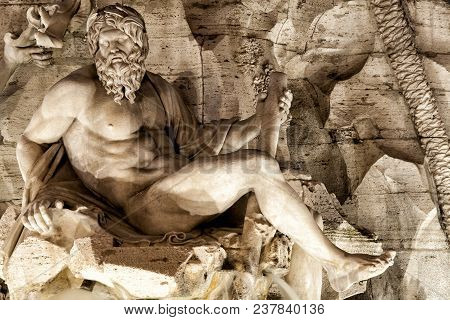 Fontana Dei Quattro Fiumi (fountain Of The Four Rivers). Rome, Italy. Detail Showing The River-god G