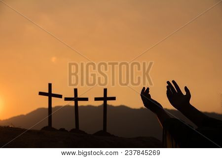 Human Hands Open Palm Up Worship., Concept For Christian, Christianity, Catholic Religion, Divine, H