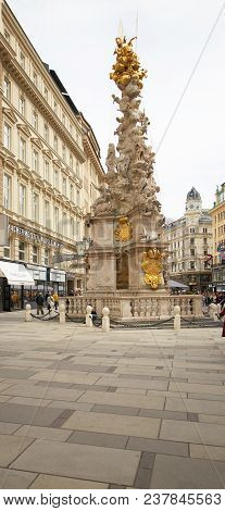 Vienna, Austria - 15 April 2018: Architectural Monument. Plague Pillar.