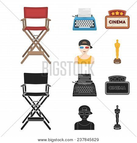 Chair Of The Director, Typewriter, Cinematographic Signboard, Film-man. Films And Cinema Set Collect