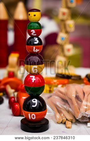 Red And Black Ring Ball Stacking Wooden Vintage Channapatna Toy For Preschool Kids