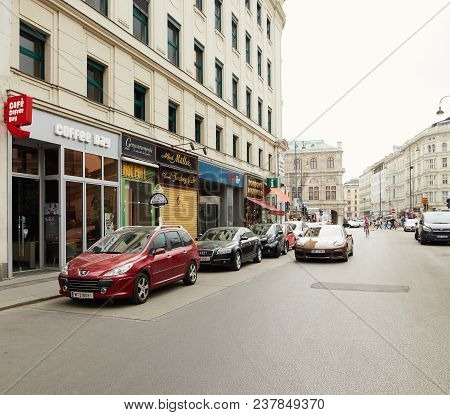 Vienna, Austria - 15 April 2018: Cars Parked On The Streets Of The City