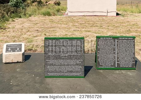 Kerkenberg, South Africa - March 14, 2018: Plaques Describing The History Of Retiefklip, An Historic