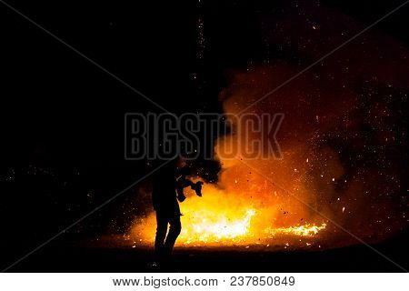 Fire And Smoke After The Fire Crackers Got Fire