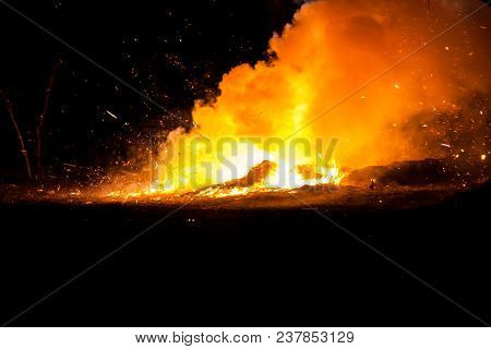 Fire And Smoke After The Fire Crackers Got Fire