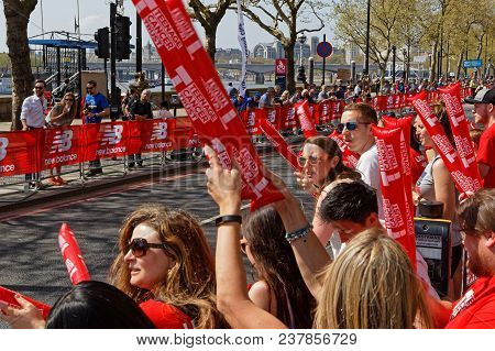 London, Great Britain, April 22, 2018 : Crowd Along The Track Of Marathon. The 2018 London Marathon 