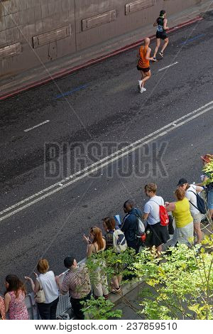 London, Great Britain, April 22, 2018 : Crowd Along The Track Of Marathon. The 2018 London Marathon 