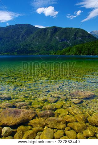 Landscape Bohinj Lake,with clear water.Triglav National Park, Julian Alps, Slovenia,Europe.