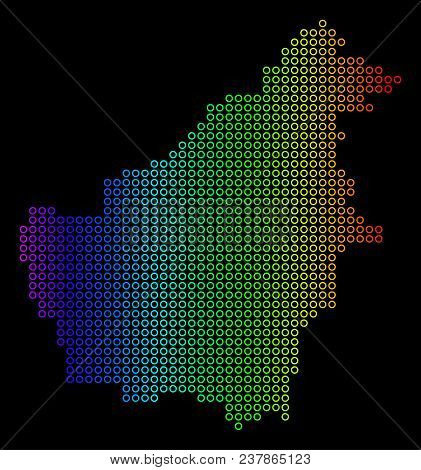 Colored Rainbow Borneo Island Map. Vector Geographic Map In Bright Spectral Colors With Horizontal G