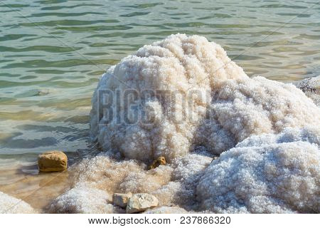 Stones With Salt, Lowest Salty Lake In World Below Sea Level Dead Sea, Full Of Minerals Near Luxury 