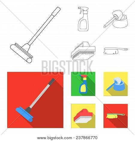 Cleaning And Maid Outline, Flat Icons In Set Collection For Design. Equipment For Cleaning Vector Sy
