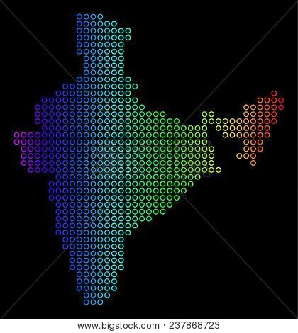 Colored Rainbow India Map. Vector Geographic Map In Bright Spectral Colors With Horizontal Gradient 