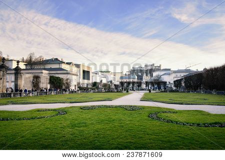 Famous Mirabell Garden View Park In Salzburg, Austria