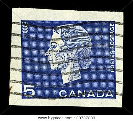 แคนาดา-เซอร์กา 1962:A แสตมป์ที่พิมพ์ในแคนาดาแสดงรูปของ Elizabeth II (Elizabeth Alexandra Mary บี
